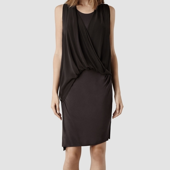 Haut Noir AllSaints Abi En Soie - Taille 0 - Fermeture éclair Latérale - Neuf Avec étiquettes